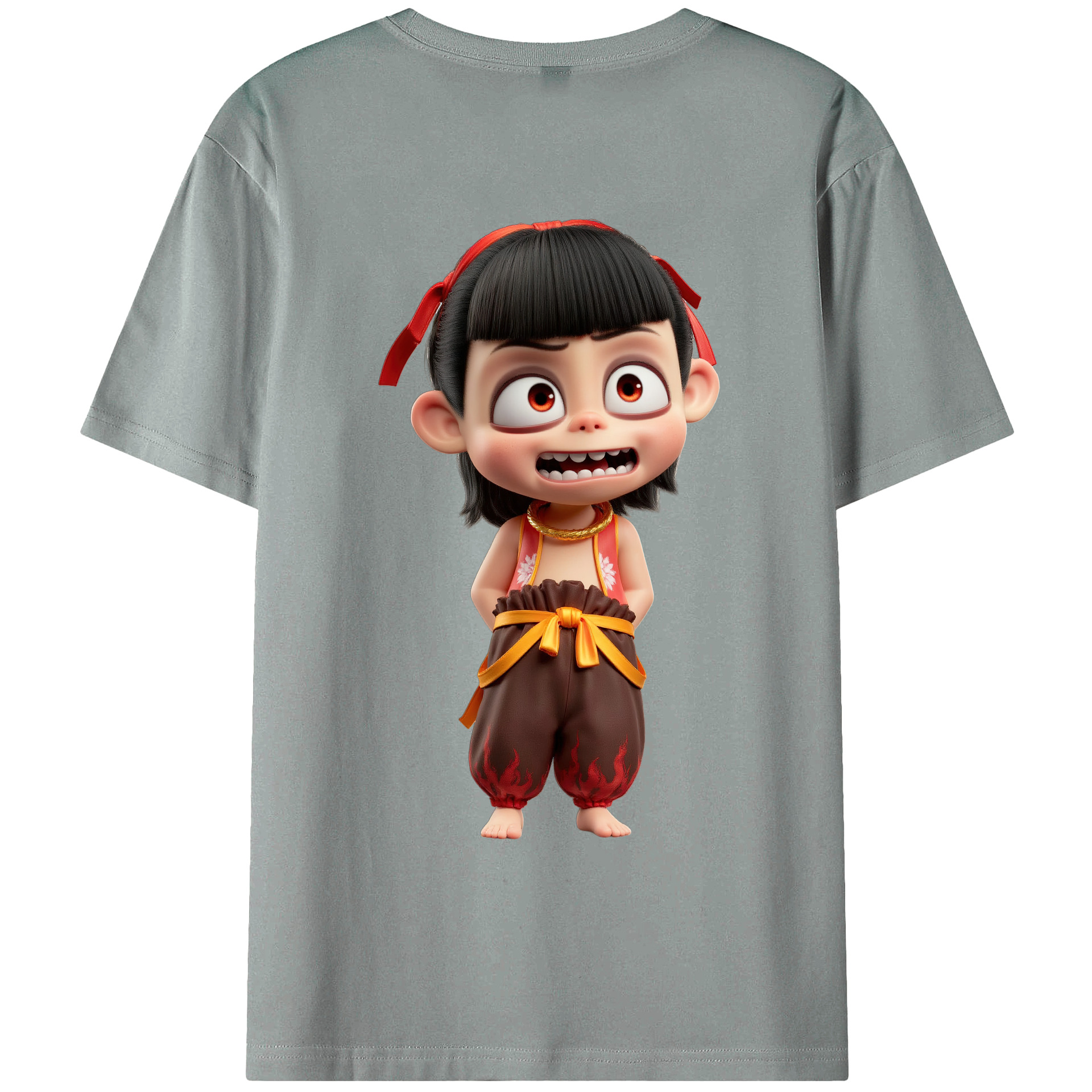 （画像用） Ne Zha 2 ナタ 魔童の大暴れ 綿100％ メンズ半袖Tシャツ（バックプリント） 通気性